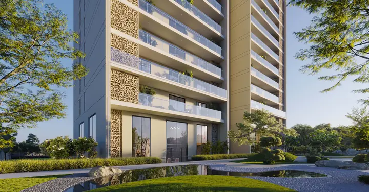 Experion Sector 88A Gurgaon facade with landscaped water garden
